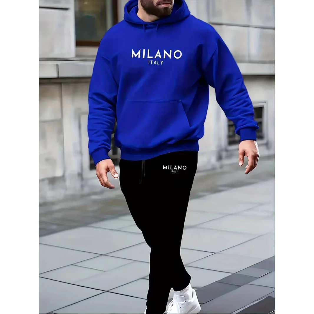 2025 Fashion New Men's Sports Set Printed with Letters Autumn and Winter Warmth Set Oversized Men's Sweatshirt and Pants