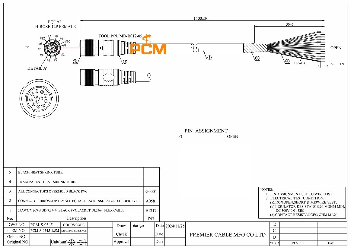 HR10A-10P-12S Buchse auf offenes Ende Strom-I/O-Auslösekabel für Allied Vision Vision Kamera Menta Prosilica GT Goldeye Bonito PRO – Detail 3
