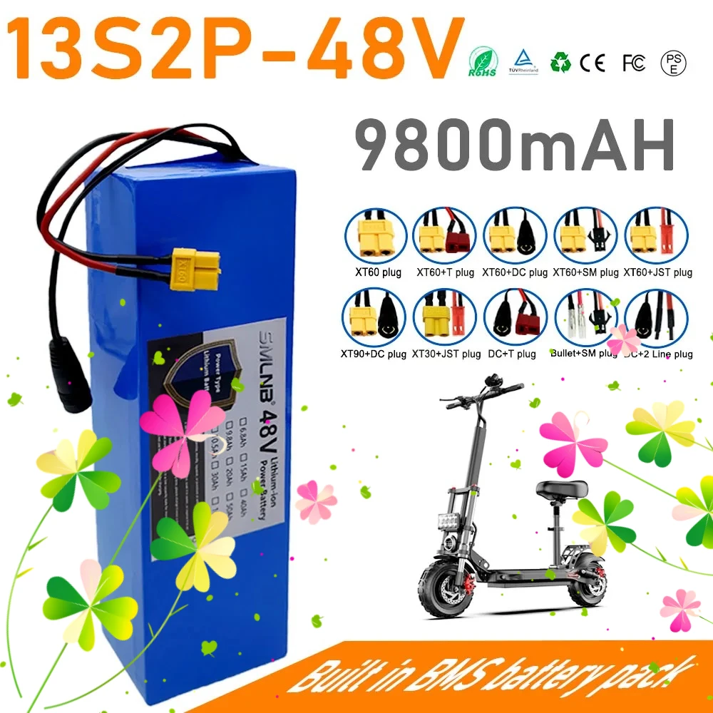 

18650 48V 9.8Ah 13S2P 1000W high-power li-ion battery pack, suitable for 54.6V 250W 350W 500W electric bicycle motor kit