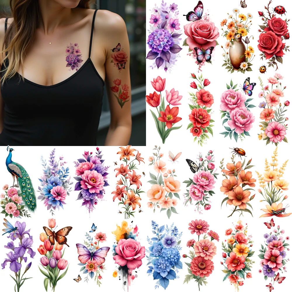 

9pcs Temporary Tattoo Cactus Temporary Tattoo Stickers Dragonfly Wheel Waterproof Long-lasting Body Stickers Beetles For Back