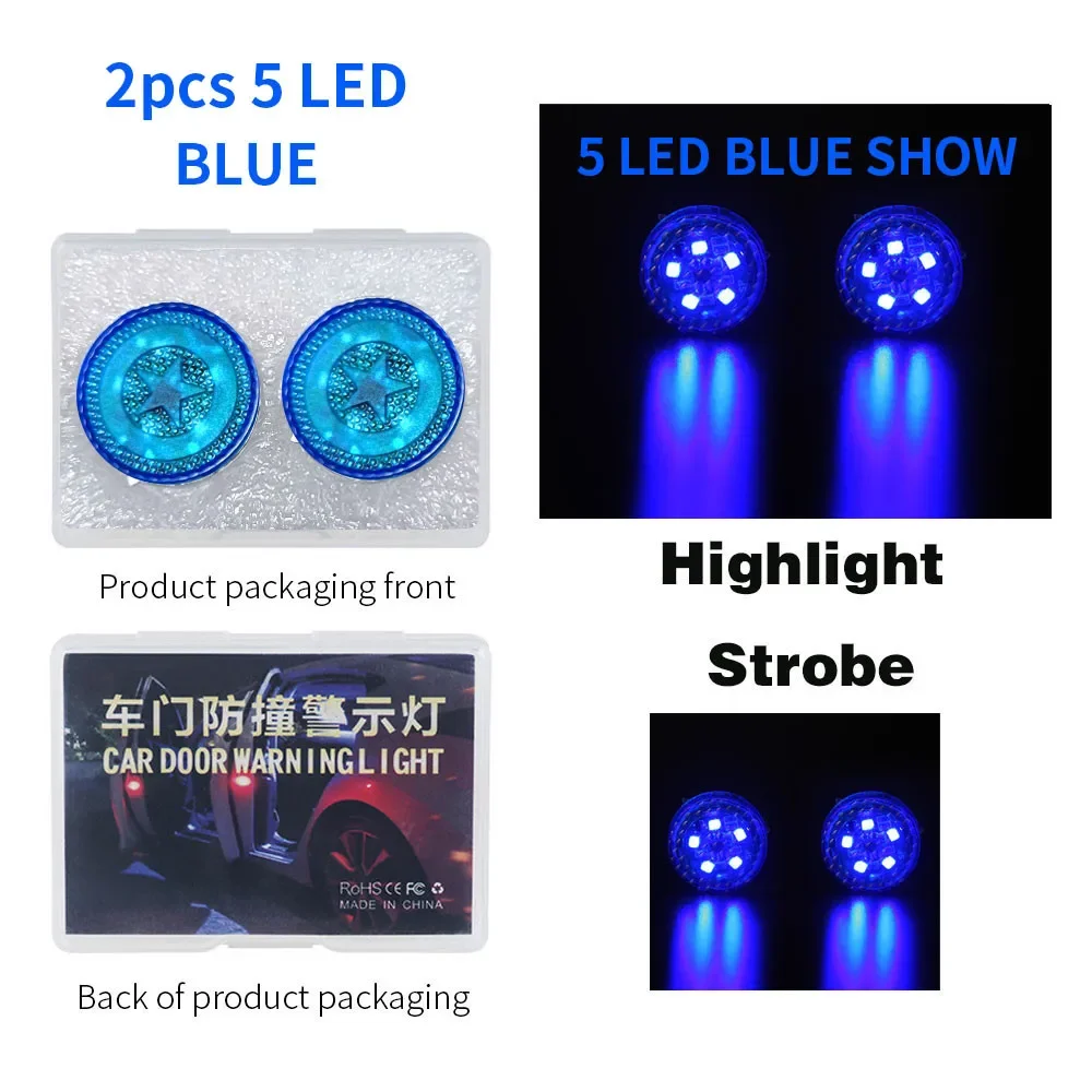 

2pcs 5 LEDs Car Door Decorate Light Magnet Induction Openning Door Warning Lamp Safety Indication Anti-Collision Signal Light