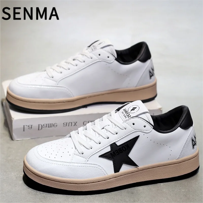 SENMA Men's Shoes Women's Casual Shoes Board Shoes Leather Version 2025 New Versatile Heightening White Sneakers Tennis Shoes