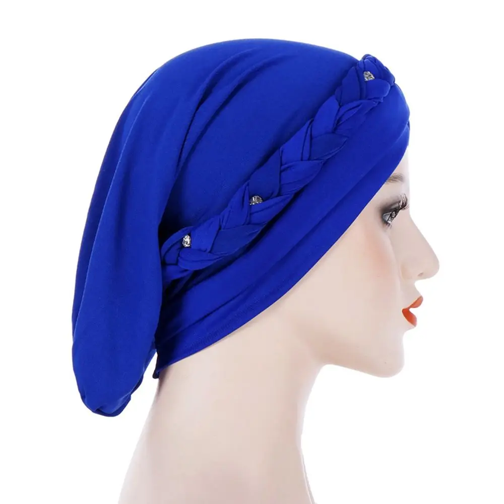 Braid Turban Hat Muslim Headpiece Underscarf Hair Cover With Diamon Islamic Turban Muslim Turbante Head Scarf Women's Hijabs