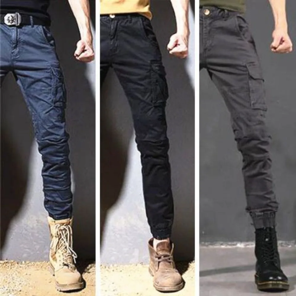 สบาย SLIM FIT Pocket Cargo กางเกงผู้ชาย BE ทนทาน Casual กางเกง Exoticism ที่มองไม่เห็นเปิด Crotch แนวโน้มเพศกลางแจ้งฤดูใบไม้ร่วง