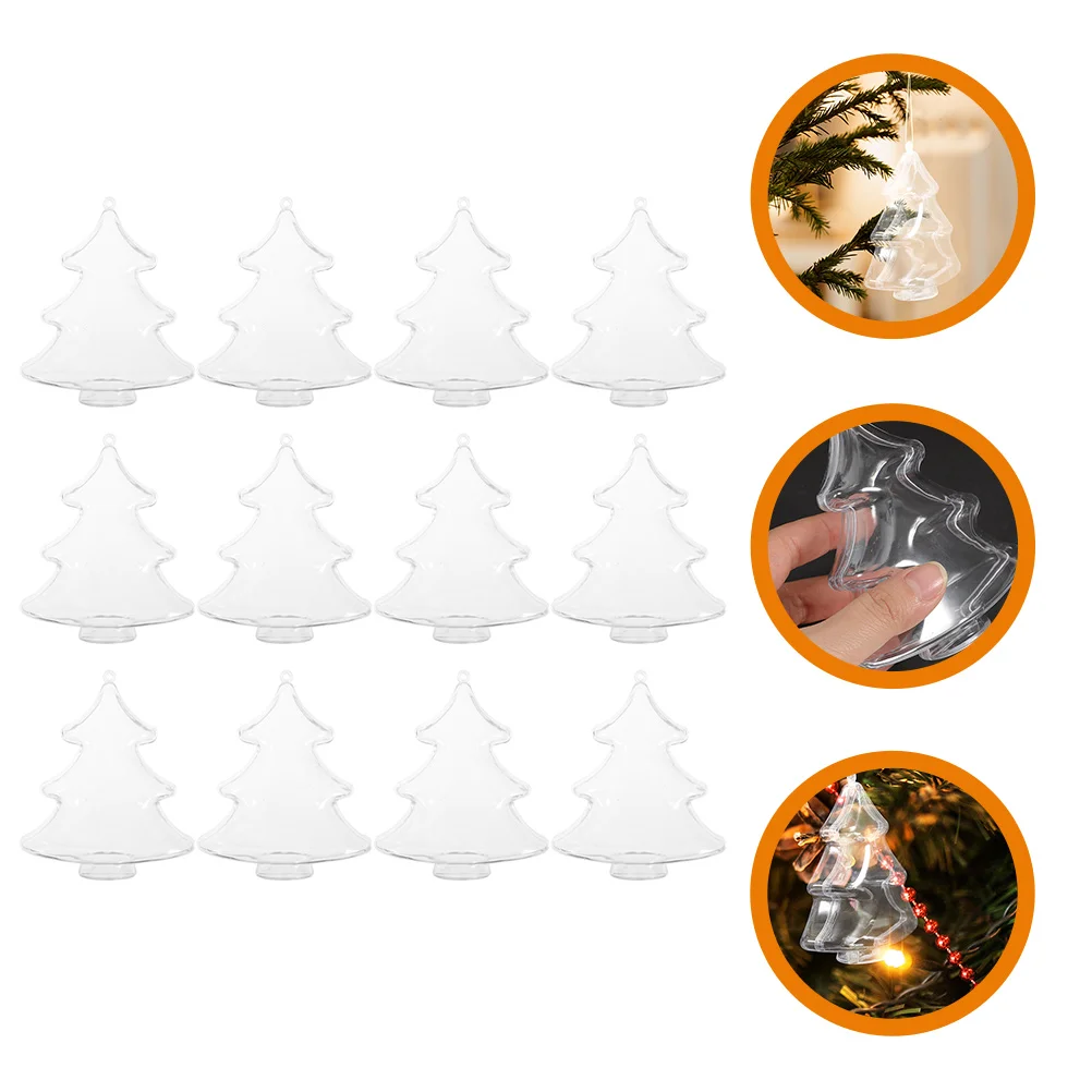 

12 Pcs Christmas Boxes Plastic Tree Ornaments Fillable Balls For DIY Xmas Shaped Candy