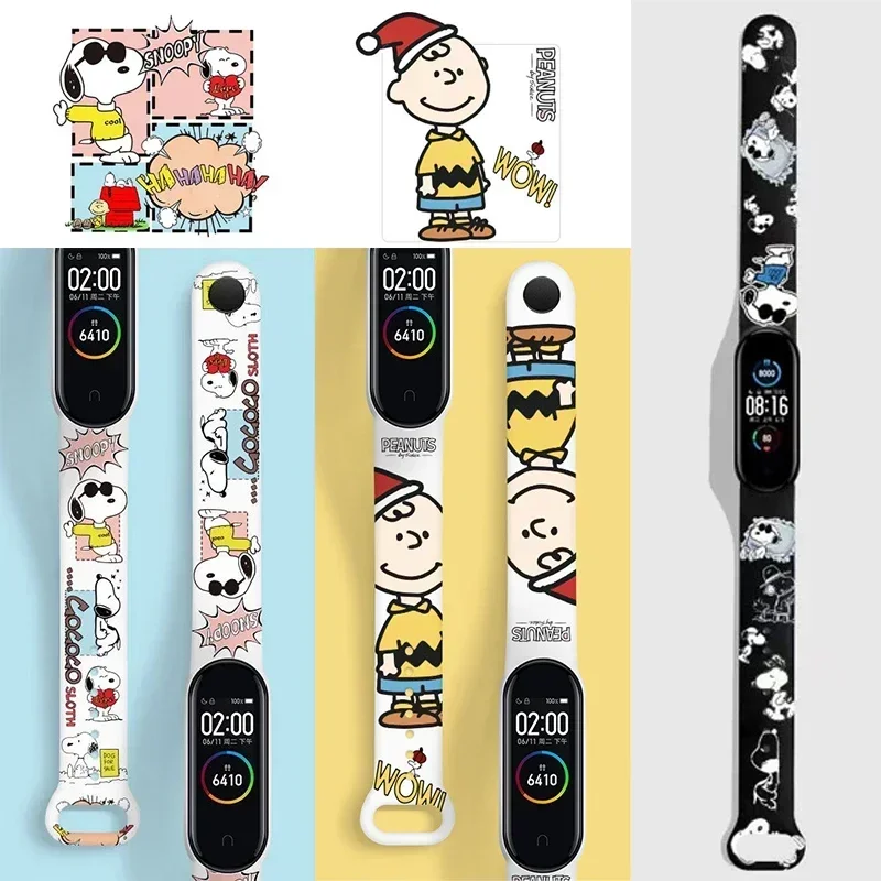 Snoopy Charlie Brown Strap for Xiaomi Mi Band 8 7 6 5 4 3 Silicone Strap Cute Cartoon Watchband Replaceable Wrist Strap Bracelet