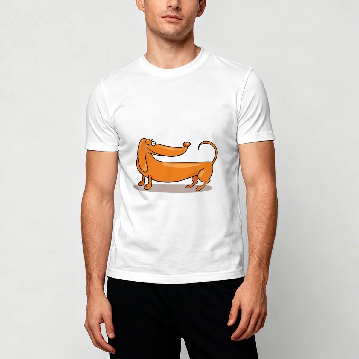 

Simple and cartoonish dachshund print short-sleeved round-neck T-shirt for men, new summer fashion, versatile top