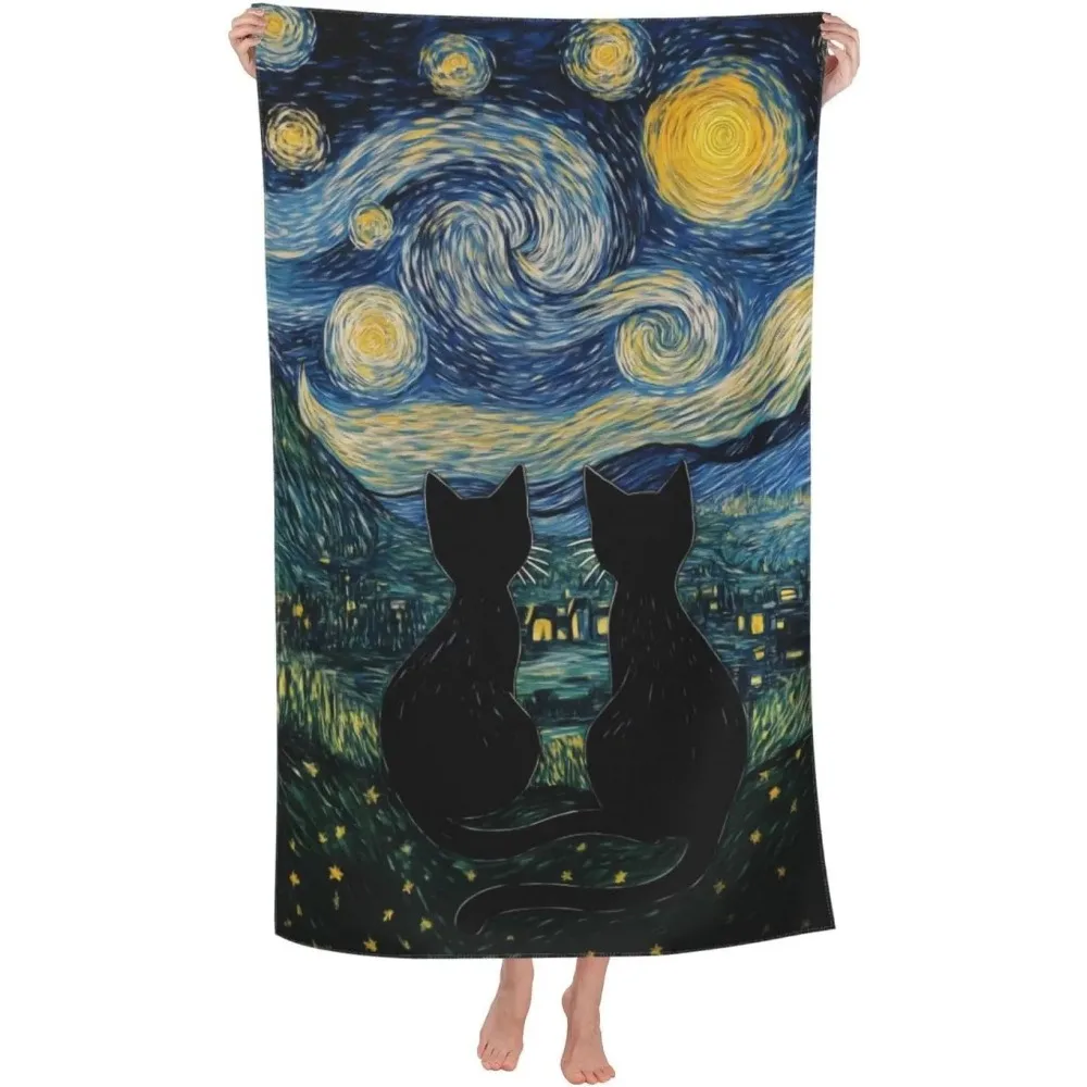 

Пляжное полотенце с изображением черной кошки, с милым рисунком животных, быстросохнущее, впитывающее, большое, без песка, для путешествий, бассейна и ванной, незаменимое.