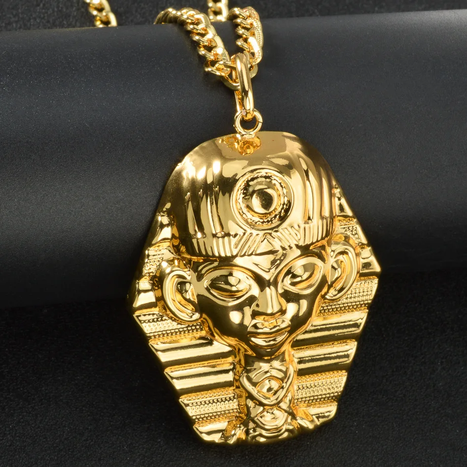 Luxury 24K 9999 Pure Gold real gold Egyptian portrait pendant medieval fashion men's necklace