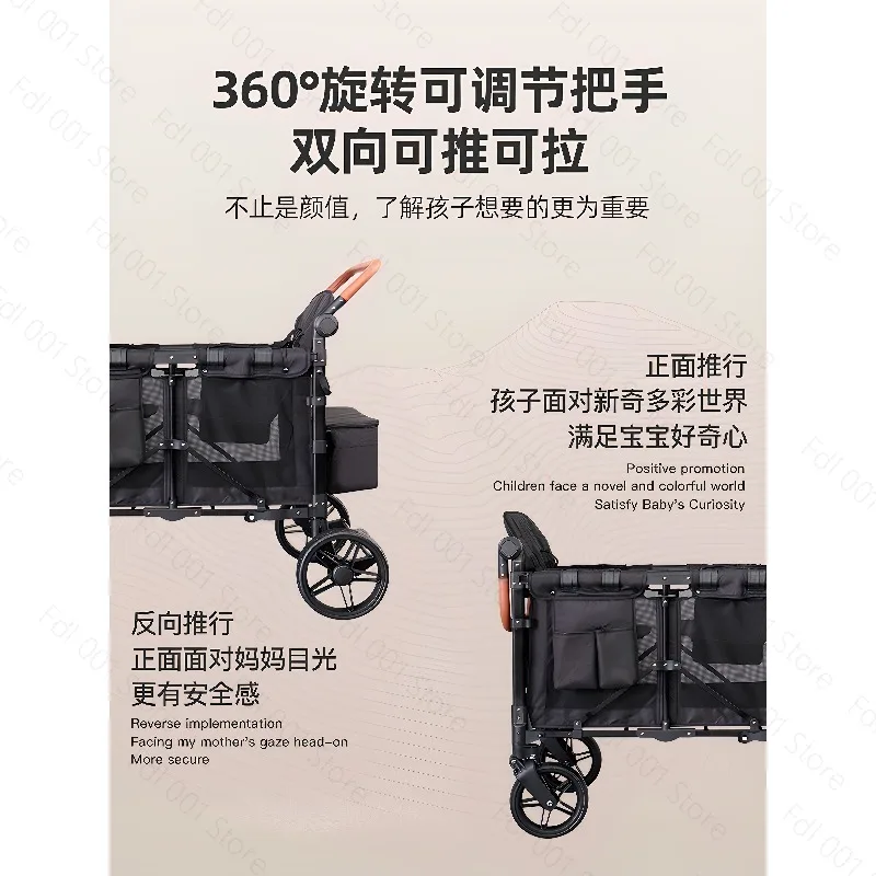 Folding Camping Wagon 2-Seat with Removable Canopy Outdoor Garden Cart