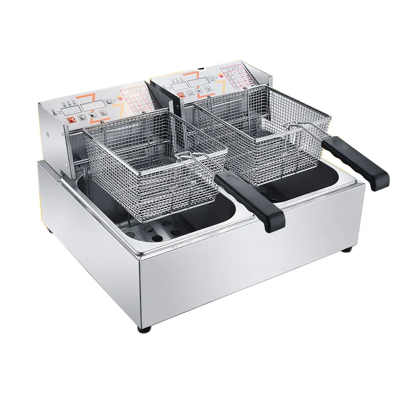 

Коммерческая двухцилиндровая фритюрница с контролем температуры, фритюрница для жареной курицы, машина для картофеля фри, фритюрница с шампуром