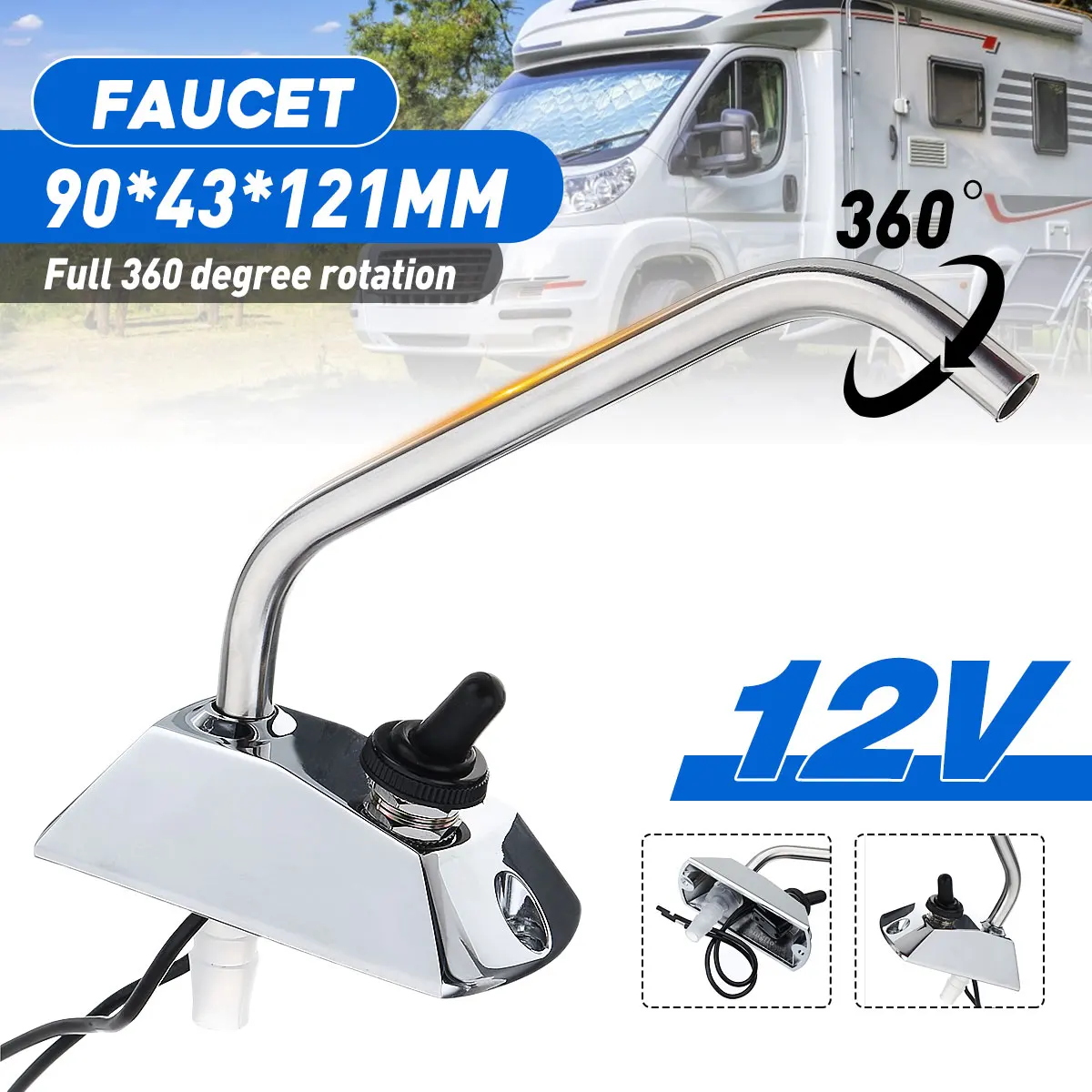 Electrically Controlled Faucet of RV Water System, Automatic Drainage of Tea Bar Faucet, Water Tank Pump,Boat Caravan Camper,12V