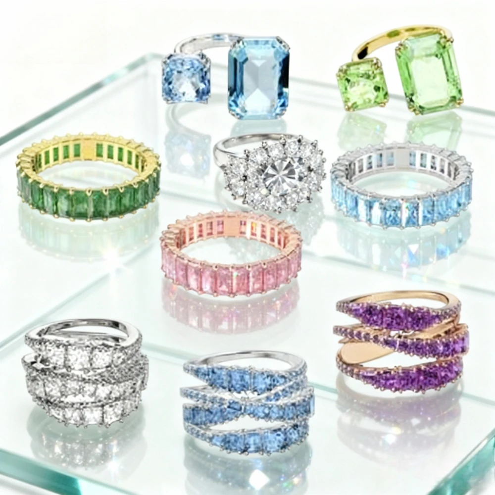 

2025 New Fashion Jewelry Dopamine Zircon Couple Ring Suitable for Rainbow Color Candy Theme Daily Dressing Party Preferred