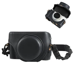 For Sony ZV-1F Vlog Camera Full Body PU Leather Camera Case Bag with Strap