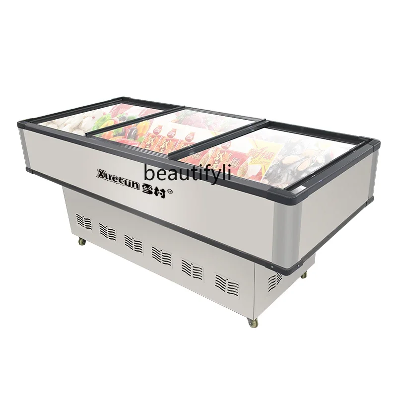 Freezer horizontal commercial silver gray seafood refrigerated display fresh-keeping freezer à la carte cabinet