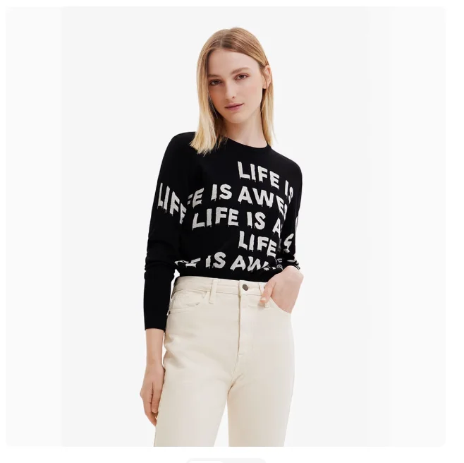 طلب التجارة الخارجية الأصلي: سترة نسائية محبوكة من قماش الجاكار الإسباني برقبة دائرية فضفاضة غير رسمية للخريف والشتاء