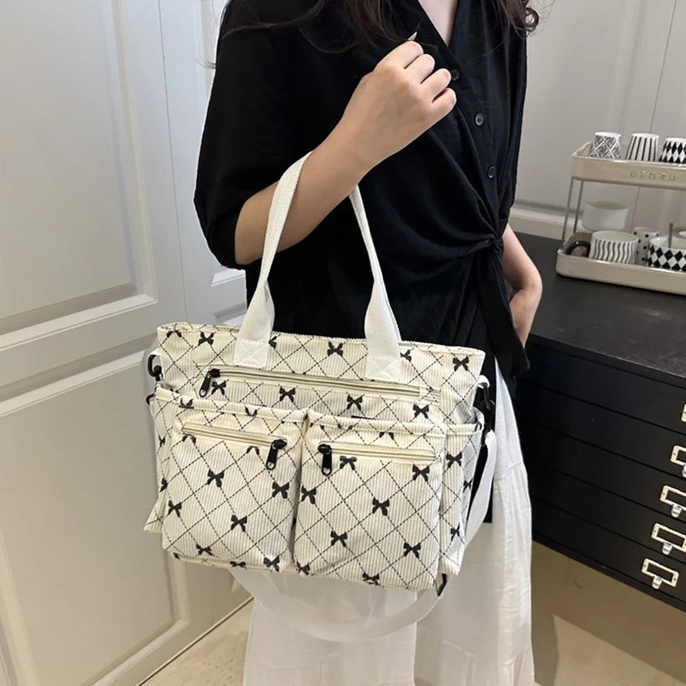 

Stylish Sweet Women's Shoulder Bag Bowknot Print Large Capacity Underarm Tote Bag Casual Lightweight Commuting Handbag Female