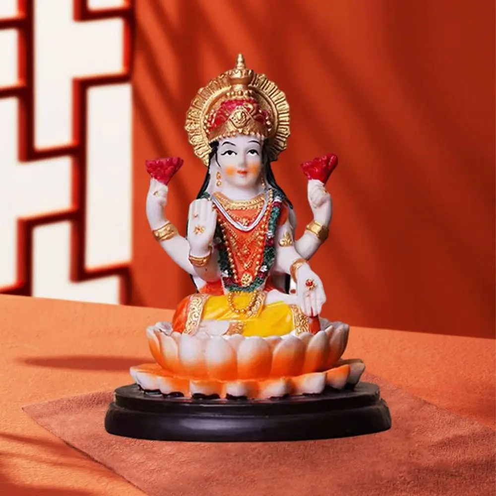 Stylish Painted Sitting Goddess Sculpture Handmade Durable Hindu Goddess Statue No Fading Feng Shui Ornaments Cabinet