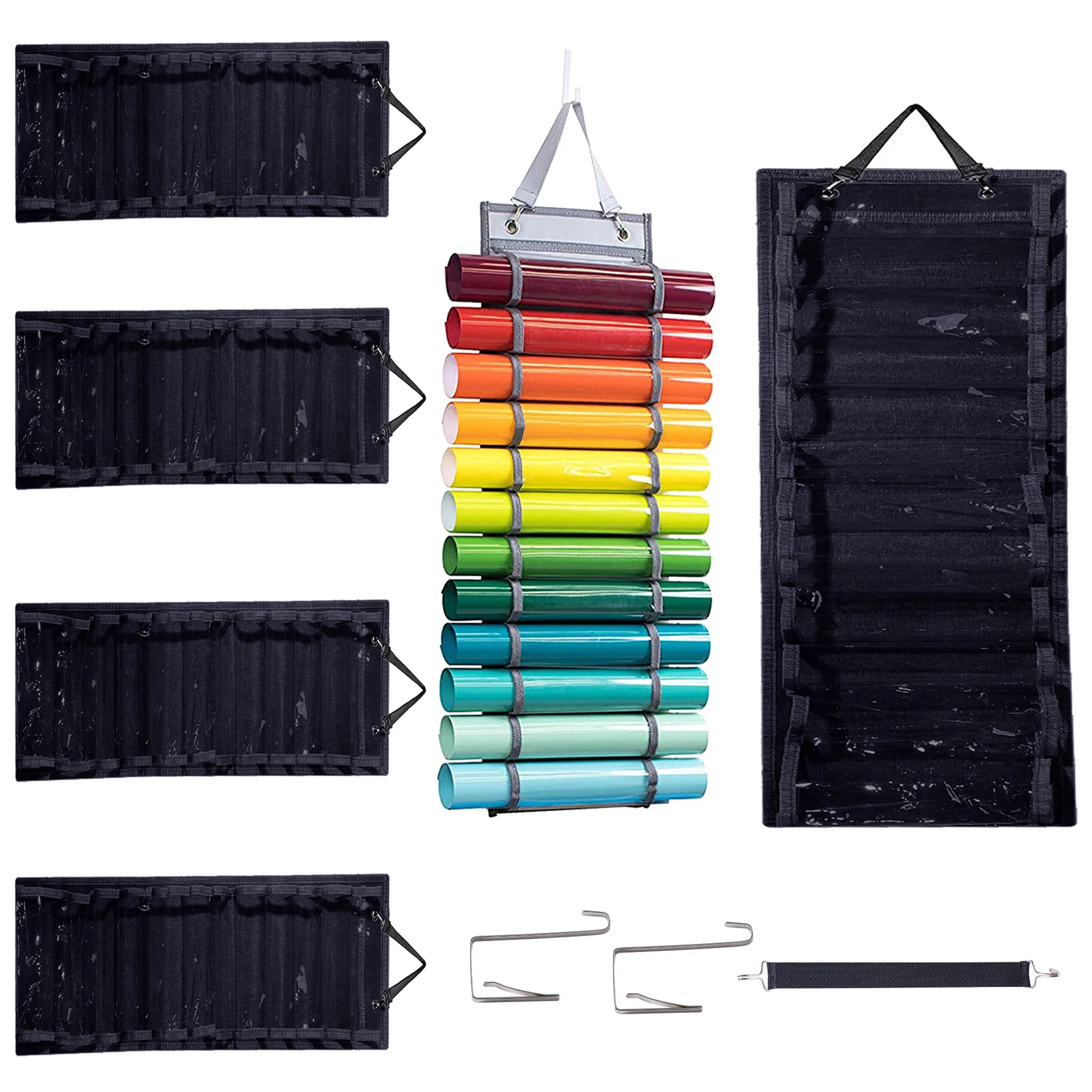 

5/1PCS Vinyl Roll Holder 12/24 Compartments Thermal Transfer Film Organizer Wall Mount Storage Rack for Craft Room Closet Studio