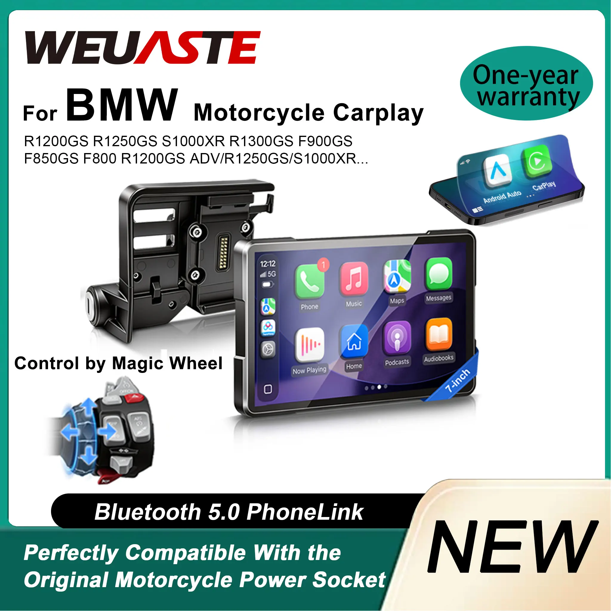 WUEASTE Motorcycle CarPlay Android For BMW R1200GS R1250GS S1000XR F850GS GPS Navigation Dashboard Display Handlebar Accessories