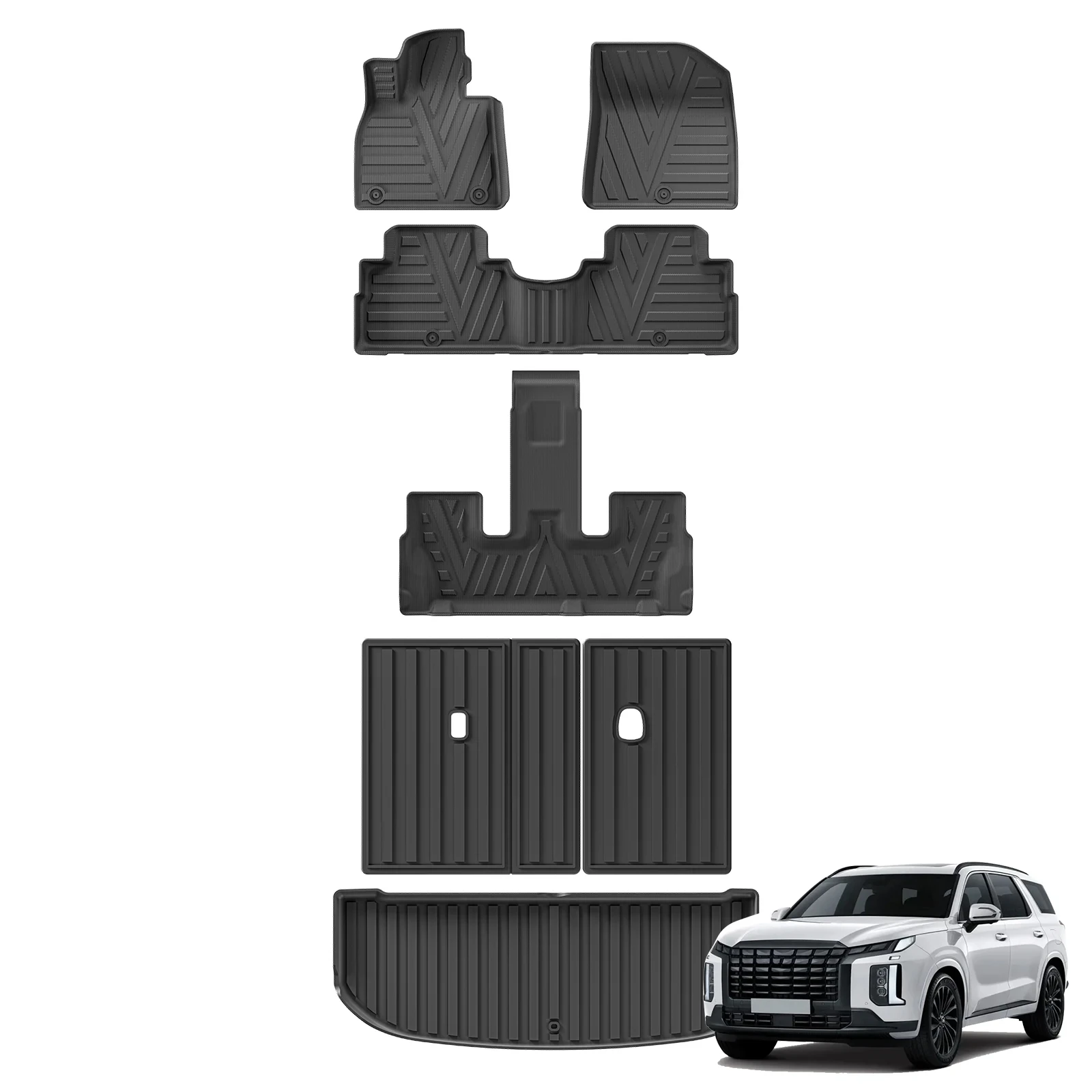 

For Hyundai Palisade 7 Seats 2020-2024 Car Trunk Mat TPE Foot Mat All Weather Backrest Pad Rear Trunk Cargo Liner Anti Dirty Pad