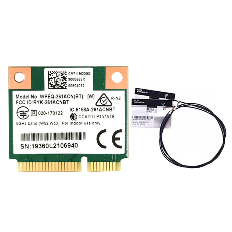 

QCA6174 WPEQ-261ACN(BT) WIFI Card+2XAntenna 802.11AC 867M QCA6174 Bluetooth 4.2 WIFI 5 Mini PCIe