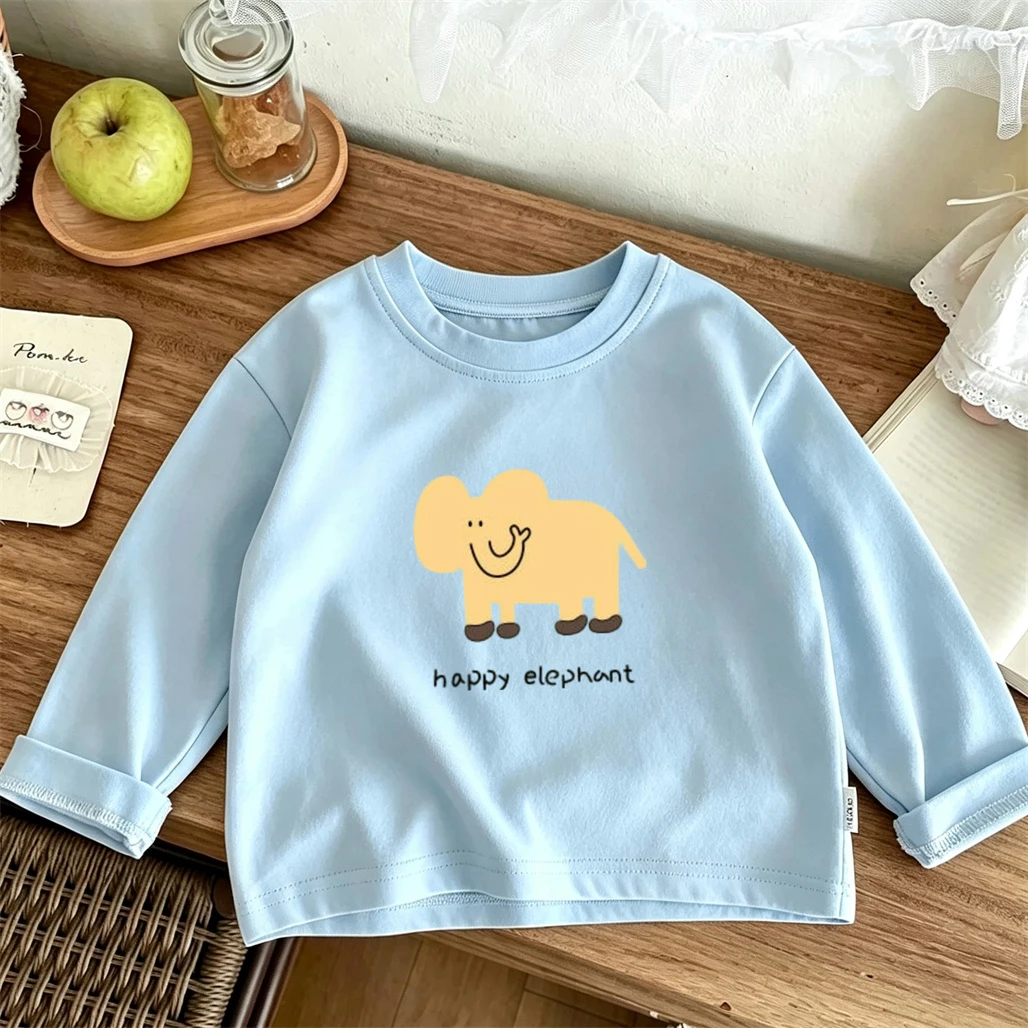 Loose Casual TShirt Simple Versatile Bottoming Shirt Cartoon Printed Tees Round Neck T Shirt Children's Cute Long-sleeved Tops