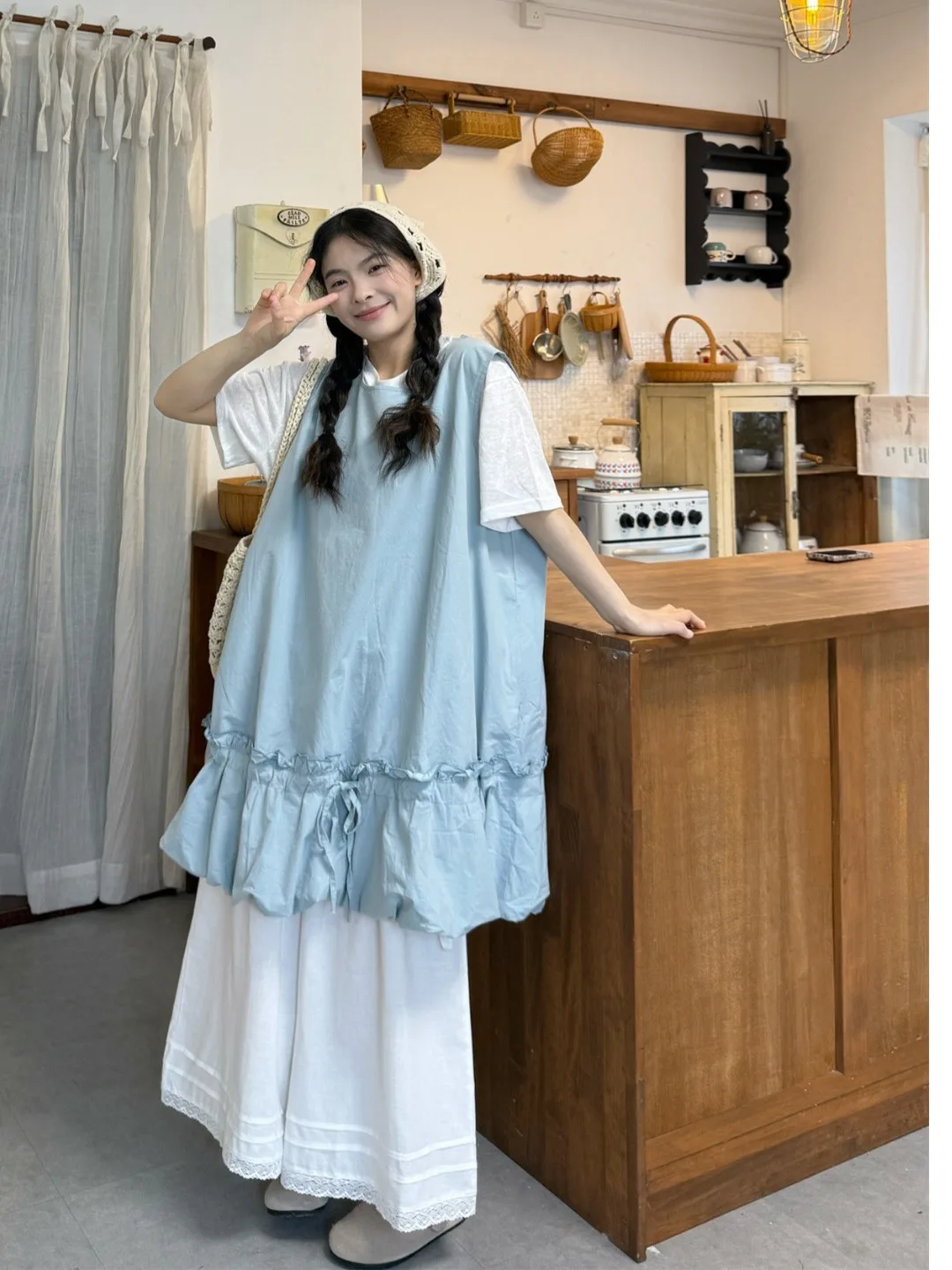 

Новое летнее женское платье-жилет больших размеров с высокой талией, в стиле пэчворк, с деревянной отделкой, без рукавов, для города, в корейском стиле, свободного кроя