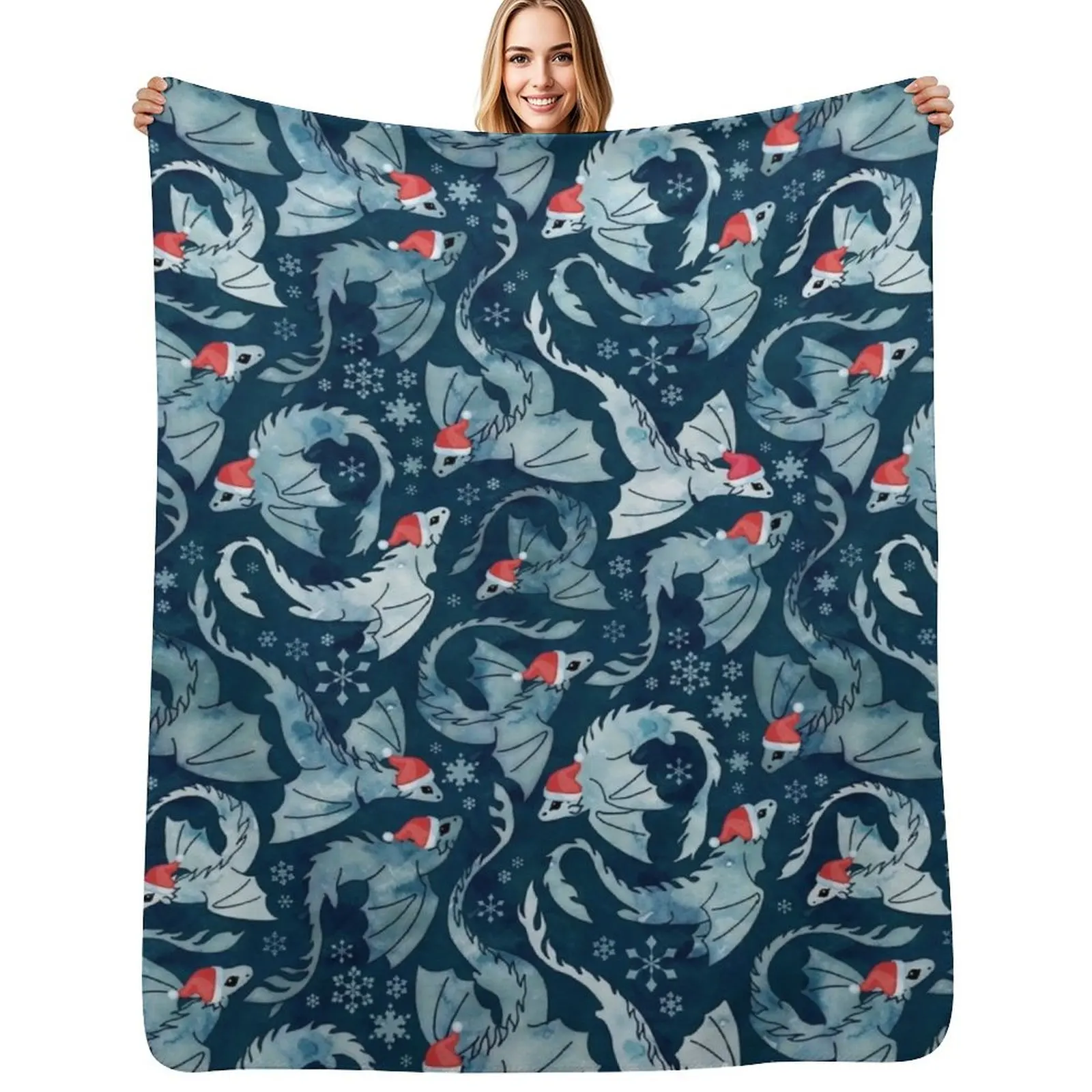 Dragon fire dark blue Christmas snowflake Throw Blanket Stylish Couch Blanket for Home Living Room