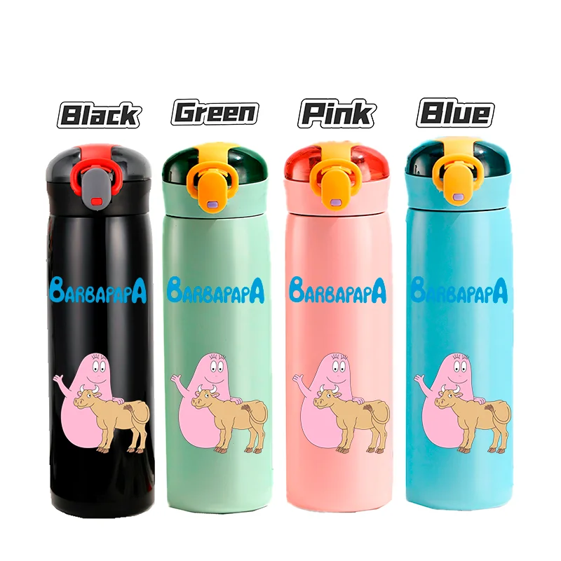 460ML Barbapapa Cartoon Stainless Steel Insulated Cup Portable Outdoor Leak Proof Water Bottle Student Sport Travel Water Bottle