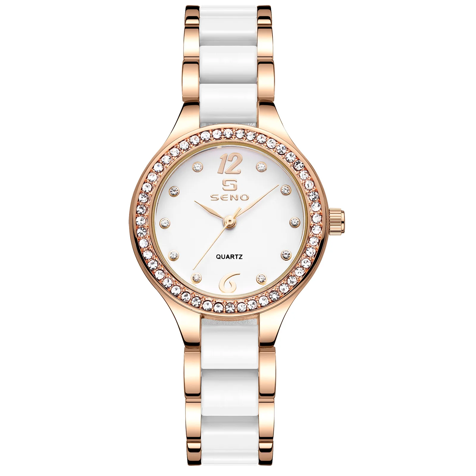 Fashionable Ceramic Women's Quartz Watch with Diamond Inlay Waterproof Mineral Glass Mirror Ladies' Wristwatch Hot Selling