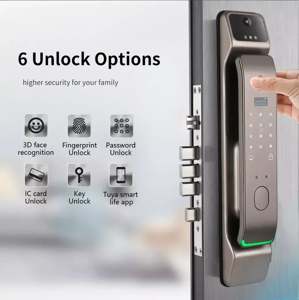 003 Smart Lock unlock way 3D Face Recognition Fingerprint Password Key IC Card App Tuya Wifi Zigbee for outdoor