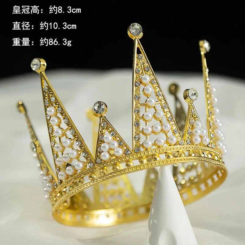 ZANLLOY Cake Baking Tiara Children Birthday Kids Whole Circle Round Crown Bridal Jewelry Wedding Pearl Cake Decoration