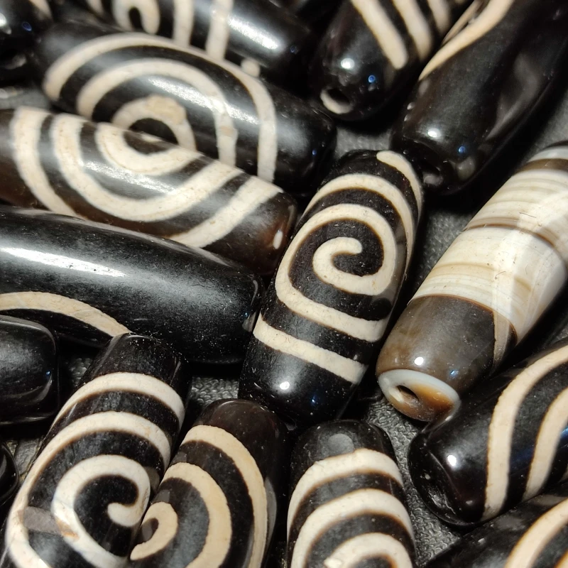 Rare Patterns Spiral 10*30mm Black/White Color Natural Agate Amulet Dzi Beads for Jewelry Making DIY 8pcs/lot Free Shipping