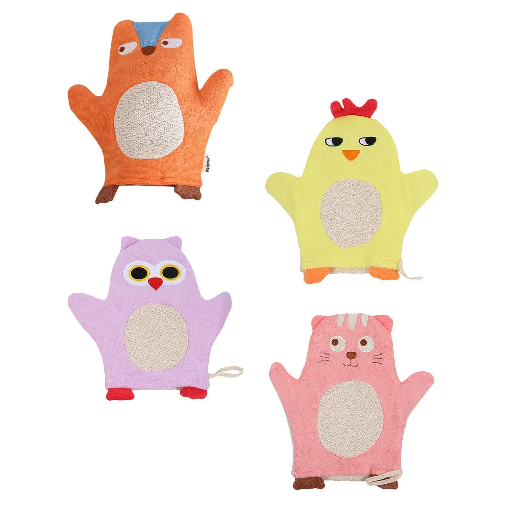 

4 Pcs Kids Bathing Gloves Soft Cotton Animal Design Shower Tools Cartoon Bath Supplies Accessories Lightweight Portable