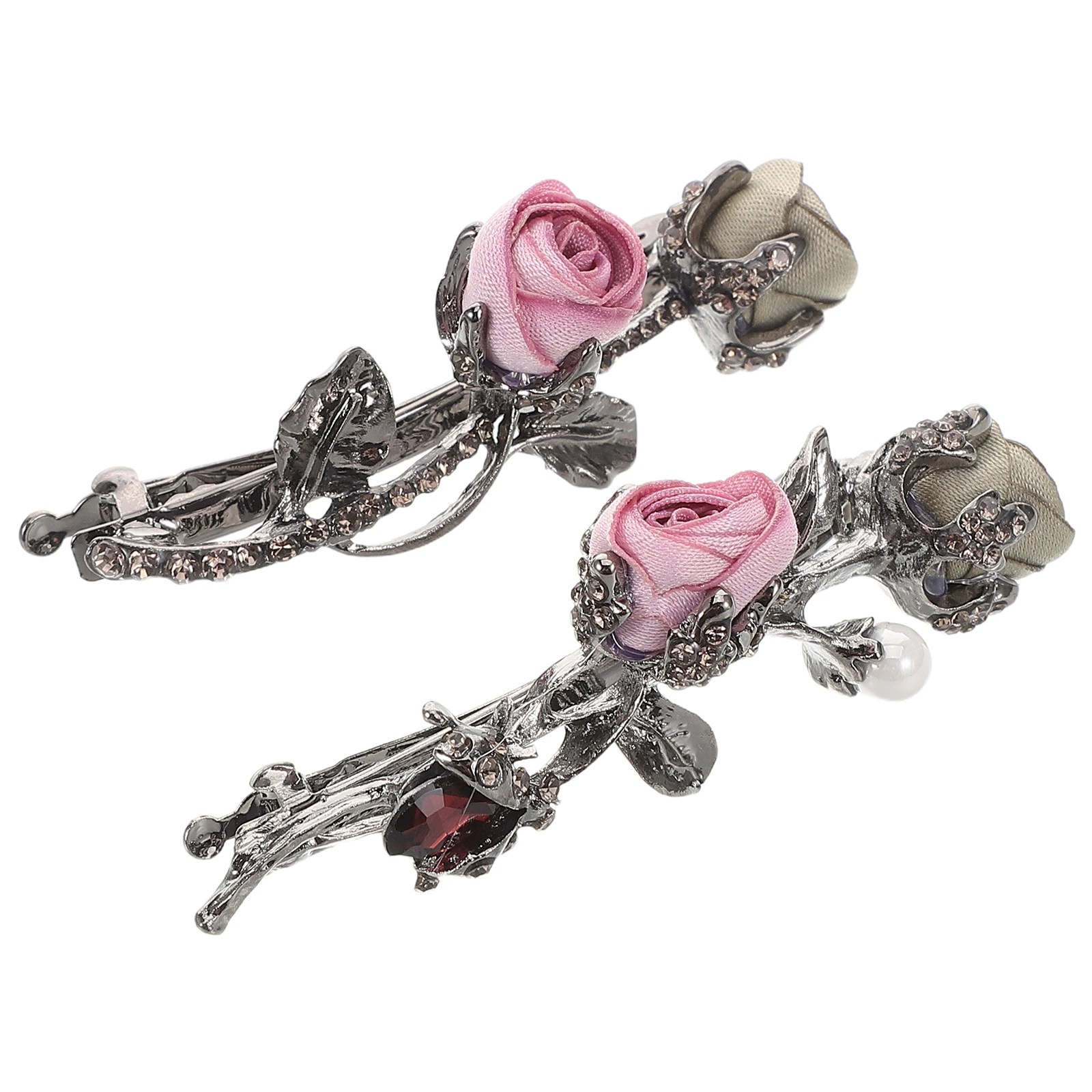 

2pcs Rose Clips Rhinestone Metal Flower Hair Clips Embellished Spring Claw Women Fashionable Flower Accessories Hair Decor