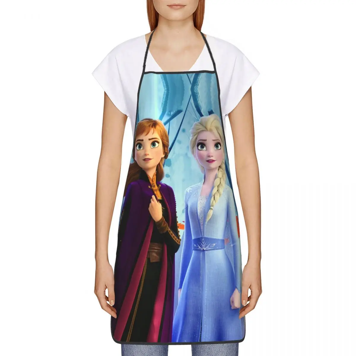 Custom Bib Cartoon Frozen Princess Apron for Men Women Unisex Adult Chef Cooking Kitchen Anna And Elsa Tablier Cuisine Painting