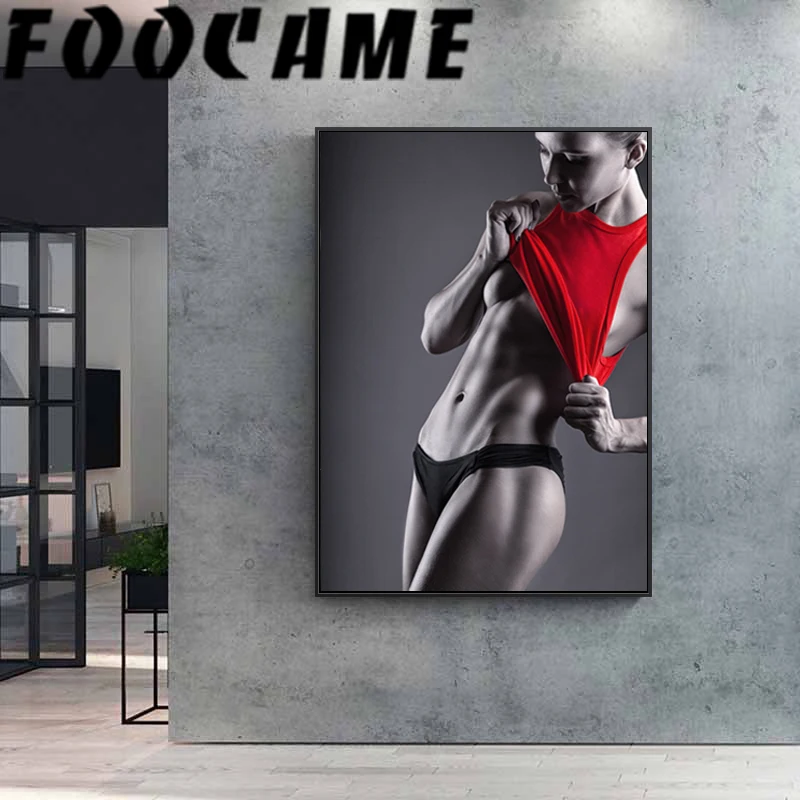 Sexy Lady Bodybuilder Muscle Sporty Woman Thong Motivational Print Canvas Wall Art Decoration Painting Fitness Poster for Gym