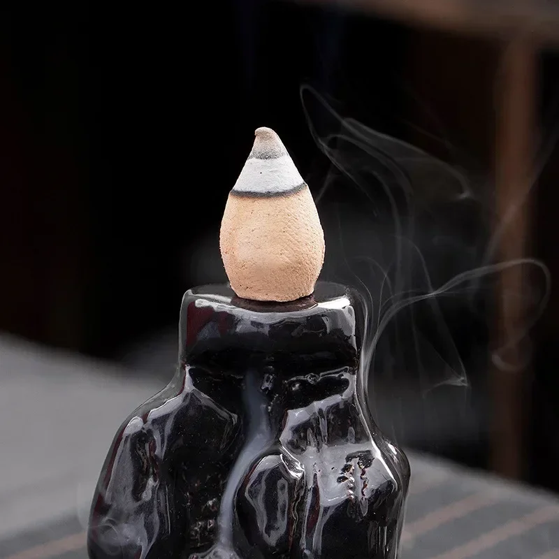 Burners Ceramic Crafts Aromatherapy Burner Bergamot Tower Incense Burner Reflux Incense Burner Alpine Flowing Water Ornaments.