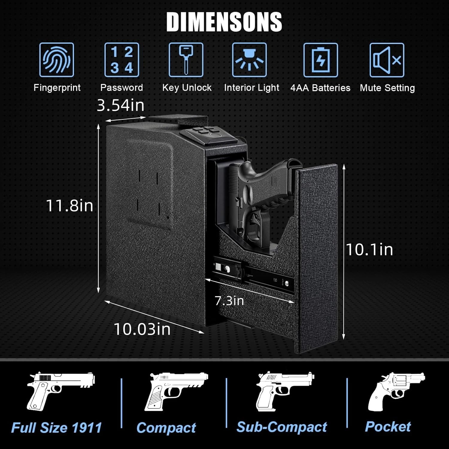 مسدس بيومتري آمن للمسدس، منضدة مثبتة على الوصول السريع، صندوق أمان آمن وتحويل، جهاز أمان للأسلحة النارية