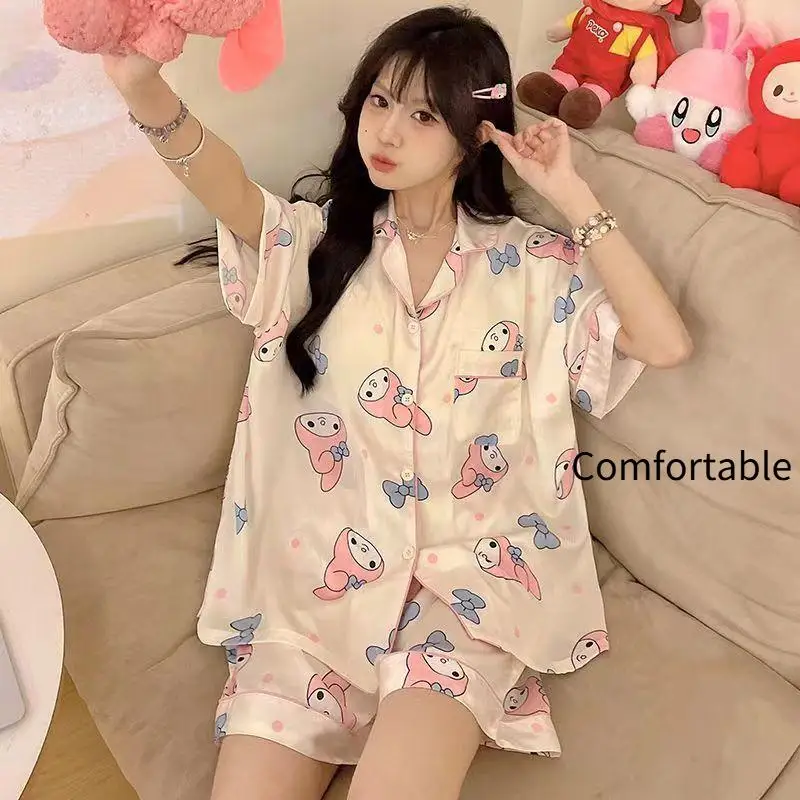 بيجامة سانريو اللطيفة My Melody Kawaii بدلة صيفية للفتيات مريحة كاجوال فضفاضة قابلة للتنفس بدلة منزلية للطالبات هدية لصديقتك #4
