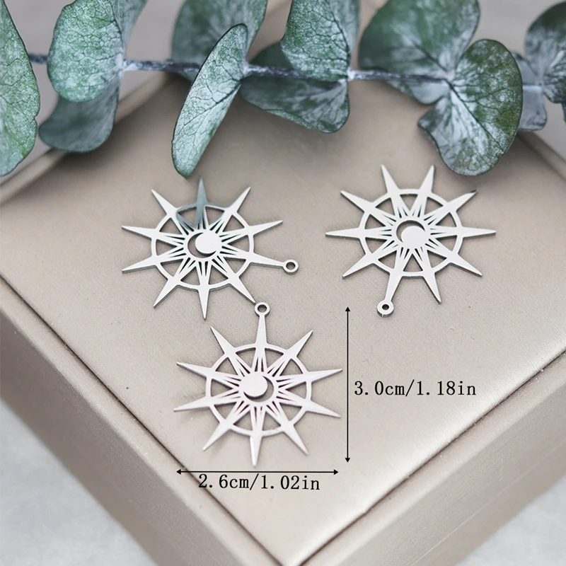 3pcs Stainless Steel Casting Sun Moon Charms Sunburst Pendant Women DIY Making Earrings Necklace Bracelet Jewelry Accessories