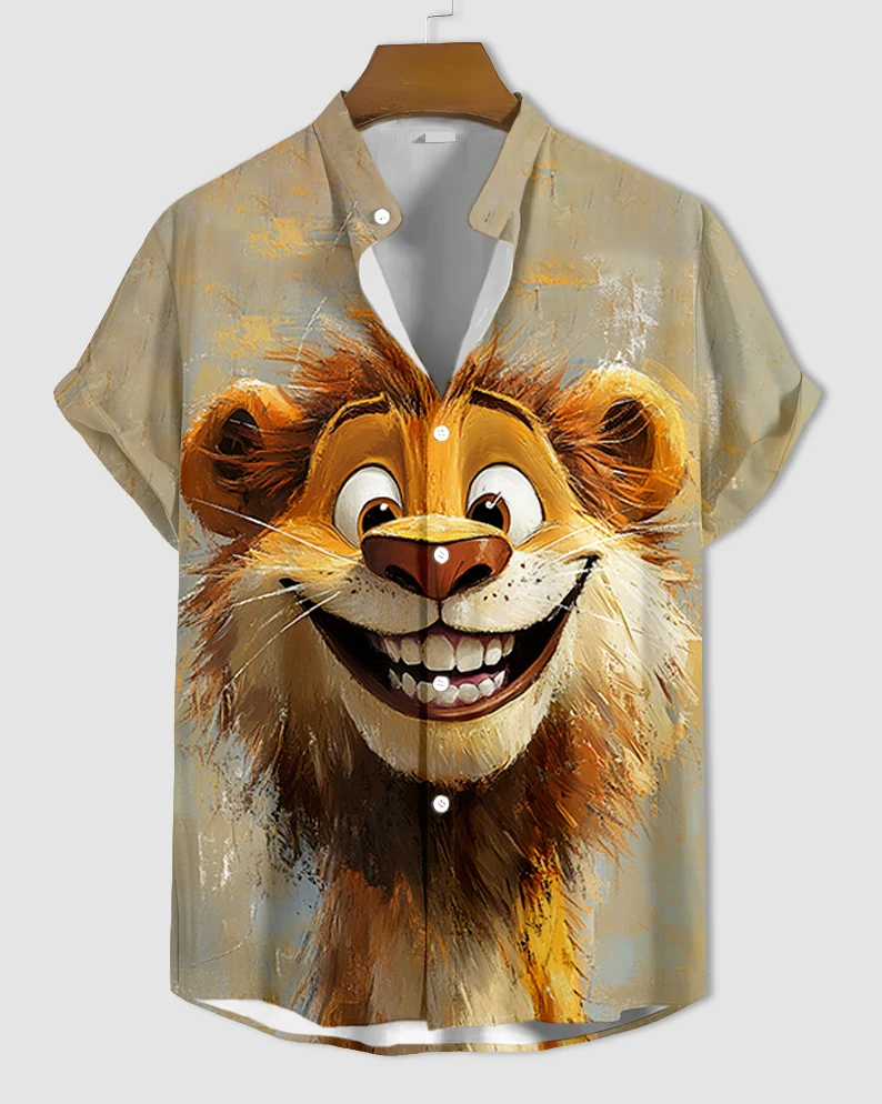 

Funny Animal Pattern Man Shirt Fashion Short Sleeve Button Down Lapel Shirts For Man Summer Oversized Tops Casual Hawaiian Shirt