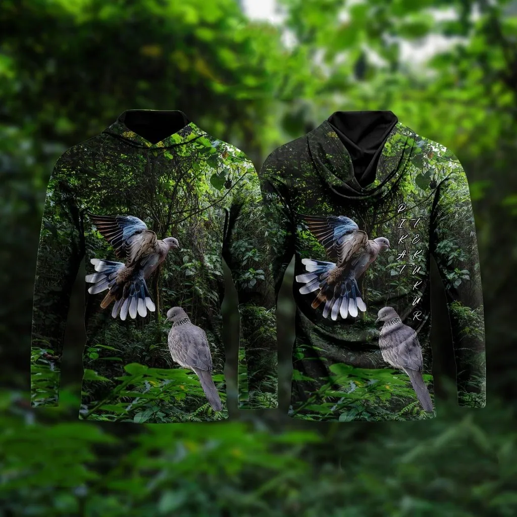 Men’s Forest Camo Hunting Hoodie Bird Graphic Long Sleeve Hoodies Outdoor Fishing Hiking Camouflage Performance Pullover Top