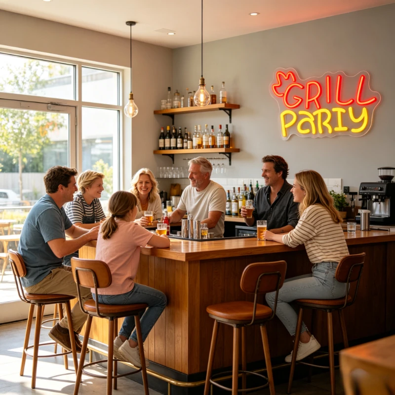 Grill Party Neon Sign LED Marquee Light fo Patio Deck BBQ Decor Outdoor Indoor Kitchen Wall Art USB Night Light Party Decoration