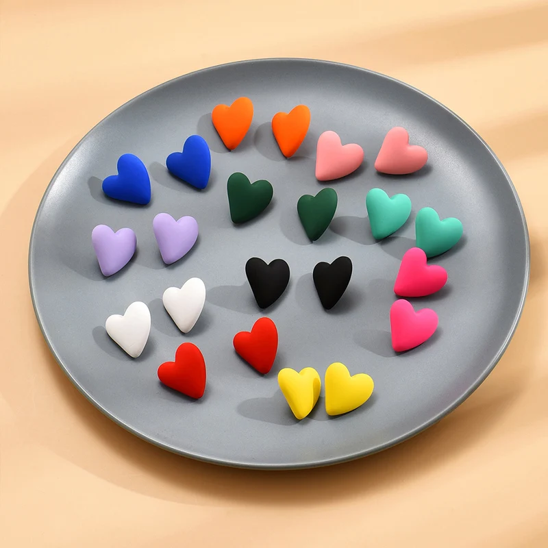 Koean Fashion Candy Color Acrylic Love Eardrop Simple Design Geometric Heart Party Jewelry Earrings Ear Studs All-match EarStuds