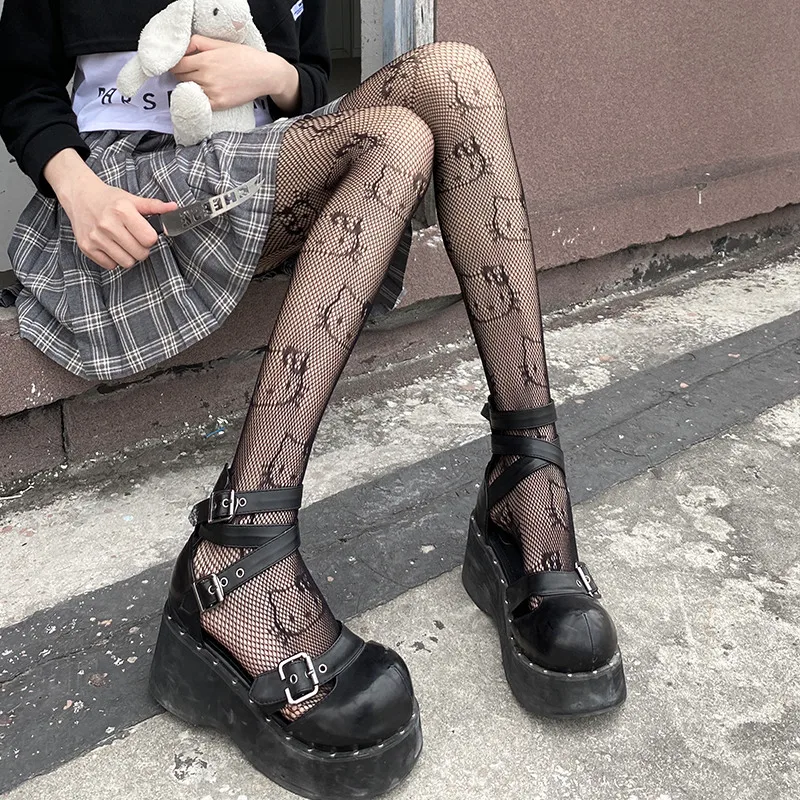 Cute Lovely Bow Nylon Pantyhose Harajuku Tattoos Kawaii Cat Pattern Fishnet Stockings Ins Style Anime Cosplay Hosiery Tights