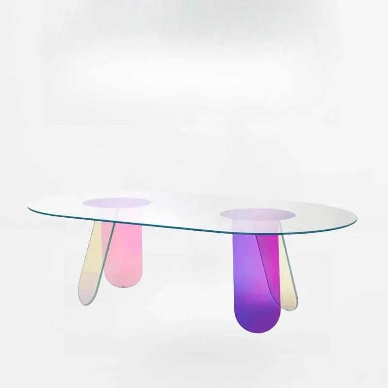 Designer glass coffee table living room Internet celebrity glas rainbow tea table creative light luxury modern simple