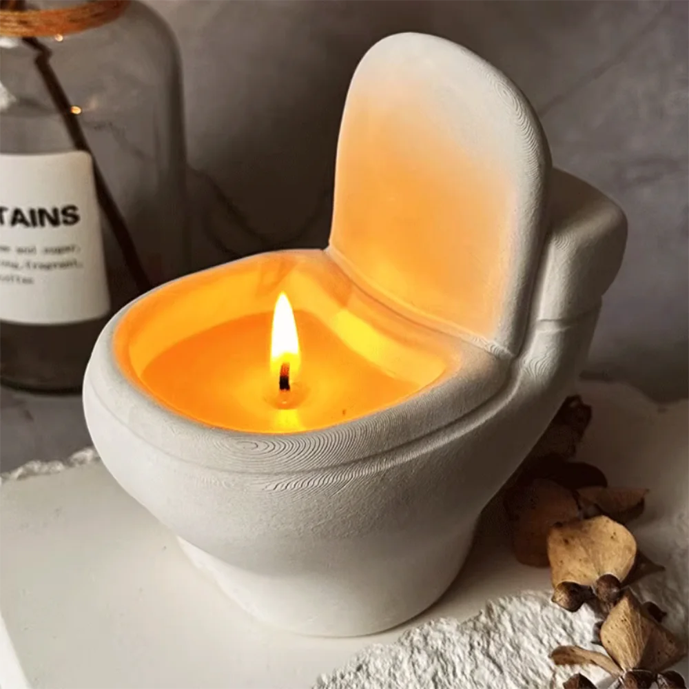 

Toilet Shape Aromatherapy Candlestick Silicone Mold Funny Birthday Gift Concrete Plaster Candlestick Mold