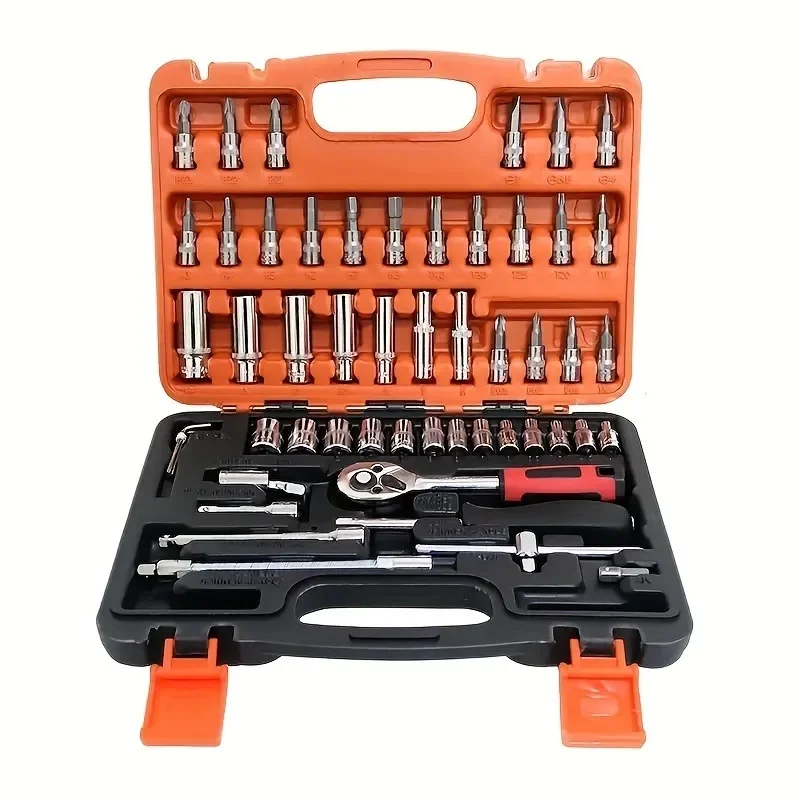 Tools Kit Set 53pcs 1/4 Inch Drive Socket Ratchet Wrench Set with Drive Screwdriver Wrenches Repairing Kit